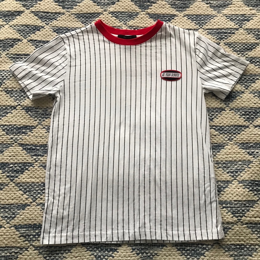 NWOT Forever 21 At Your Service 100% Cotton Tee S XS Fitted Vertical Stripes